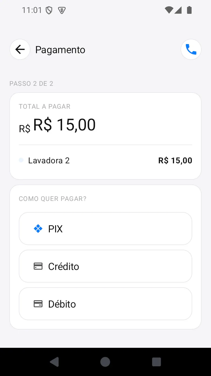 Payment methods in the Lavei Mais app