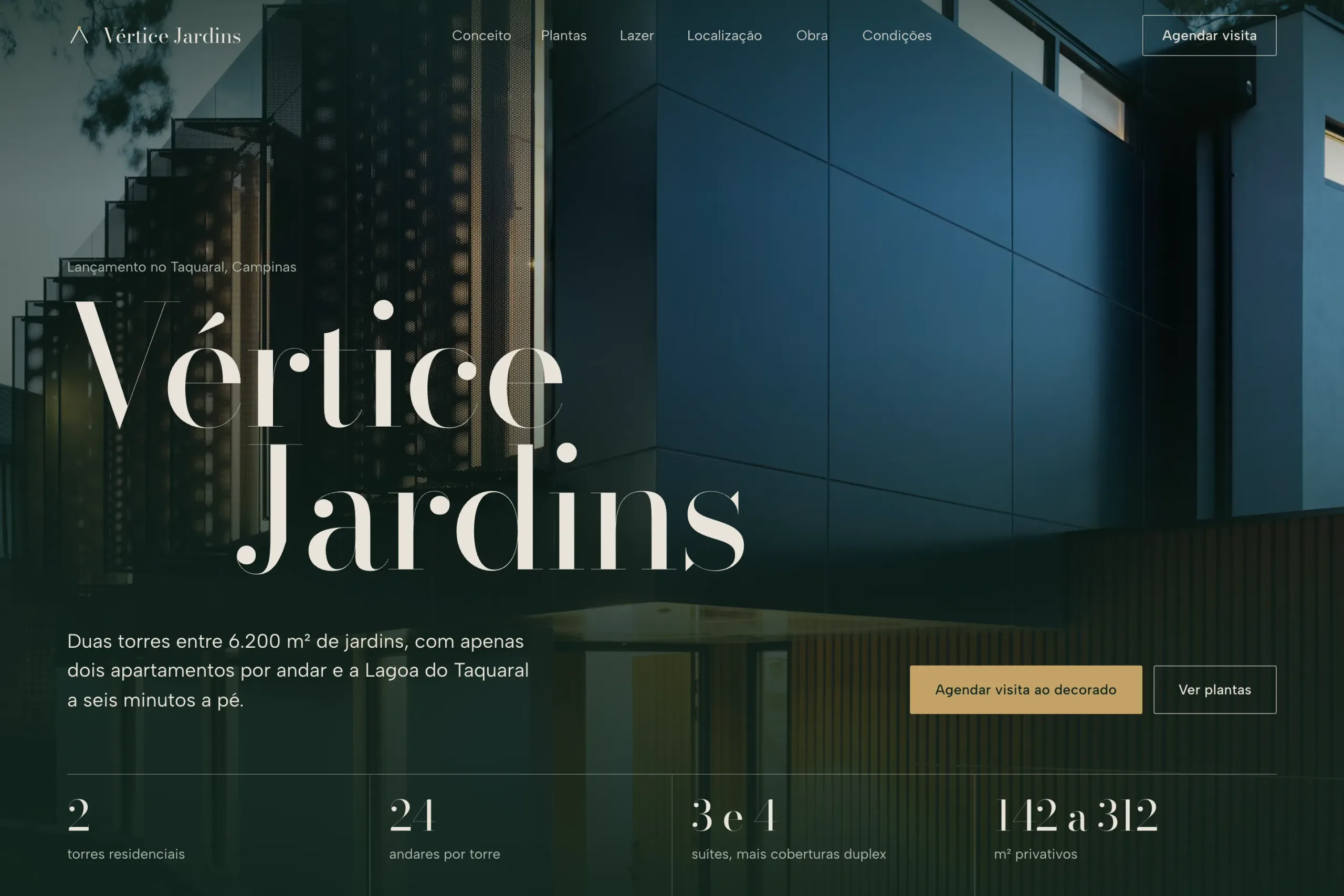 Vértice Jardins cover with a facade at dusk, serif title and tower facts