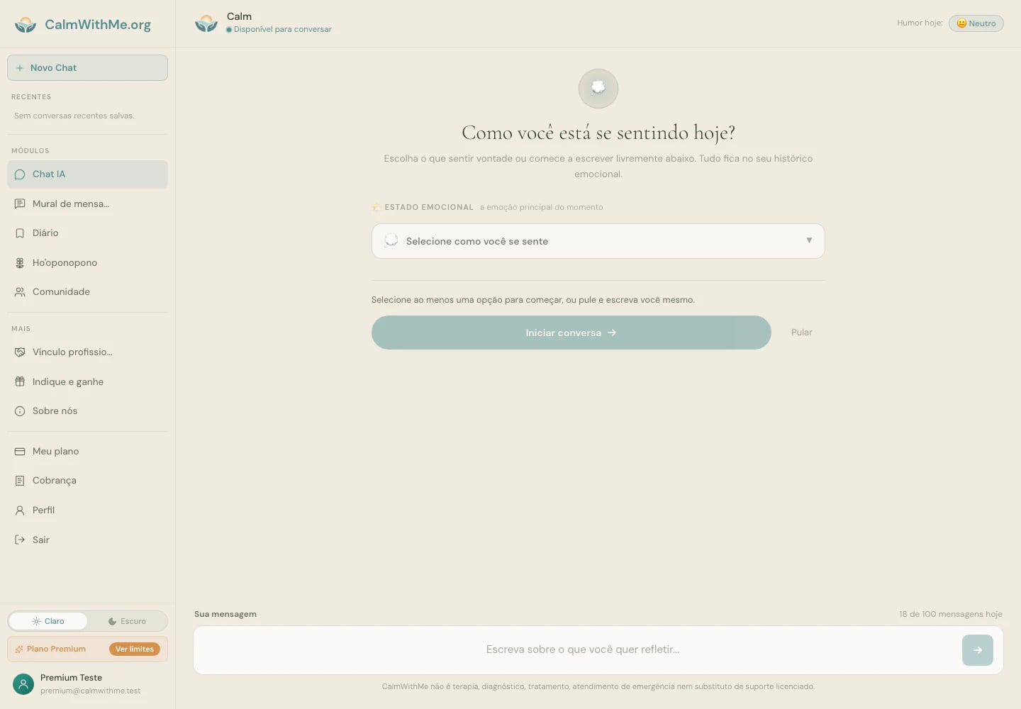 Chat de apoio emocional assistido por IA