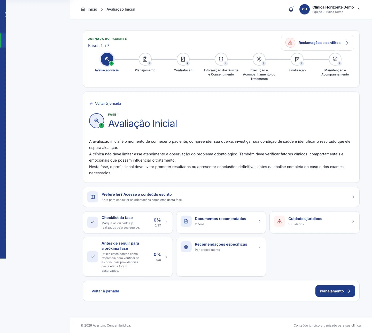 Conteúdo jurídico guiado dentro do portal