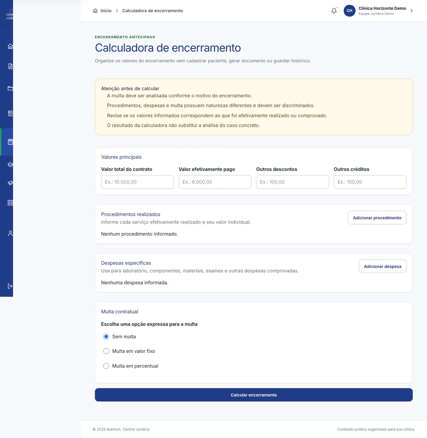 Calculadora de encerramento contratual