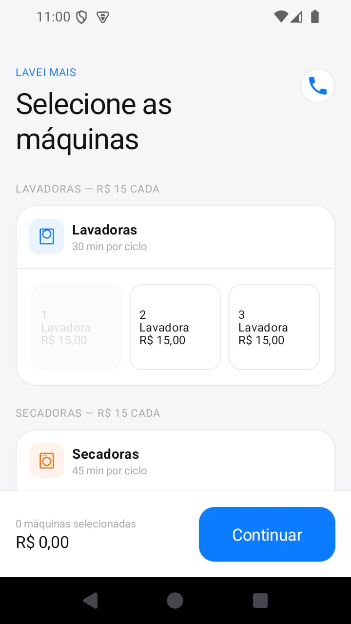 Tela inicial do aplicativo POS Lavei Mais