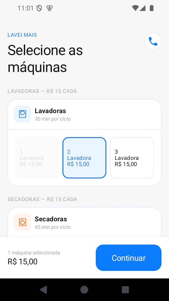 Resumo do serviço no terminal da lavanderia