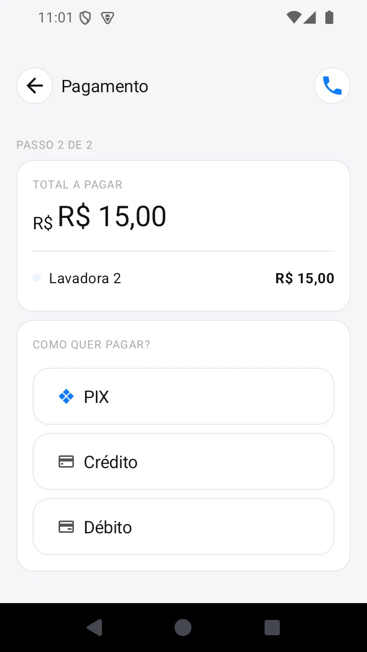 Meios de pagamento no aplicativo Lavei Mais