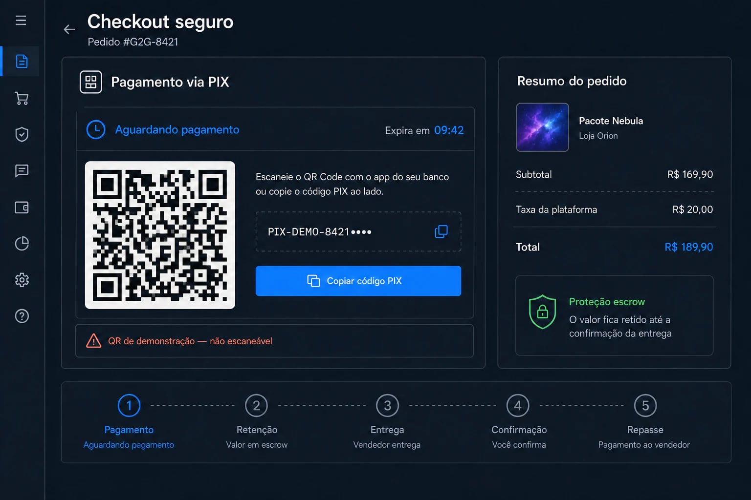 Checkout PIX protegido do marketplace