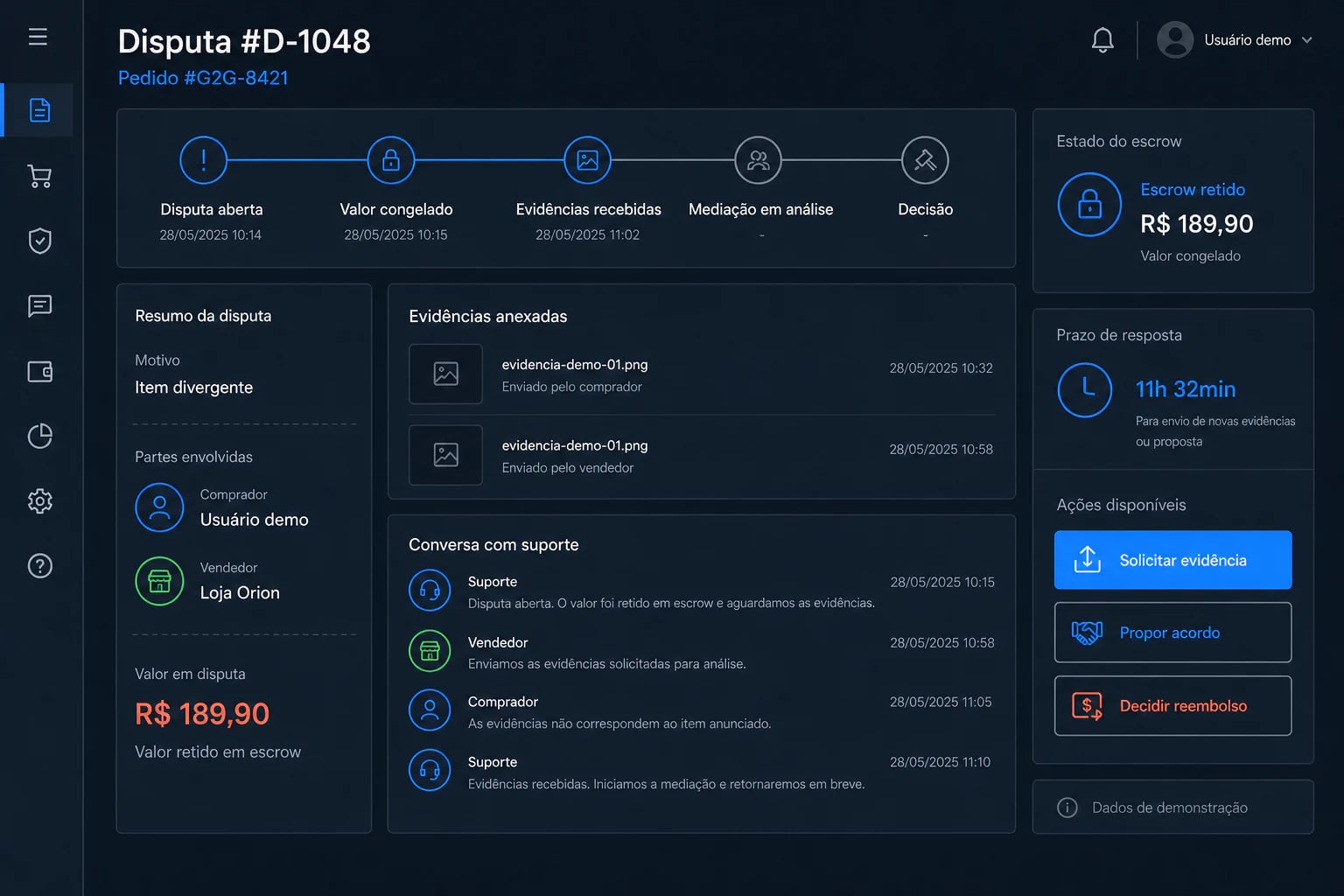 Central de disputa e suporte do marketplace